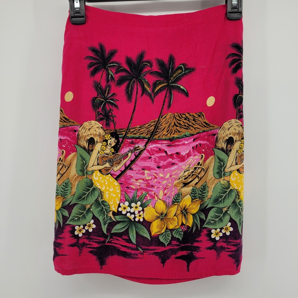 Kapal Art From Bali Pink Tropical Hula Dancer Boho Rayon Wrap Skirt Women Medium - Picture 2 of 12